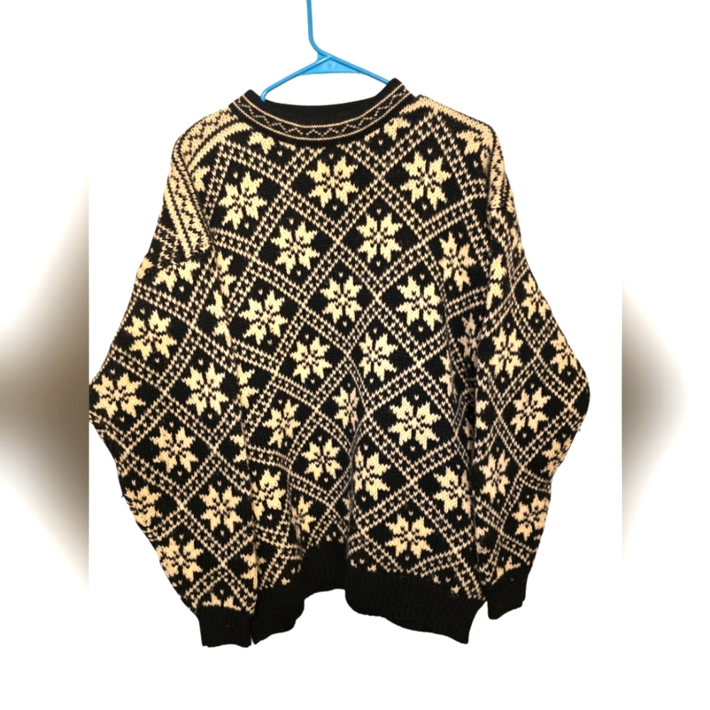 Black and Cream Nordic Snowflake Sweater - 100% wool
